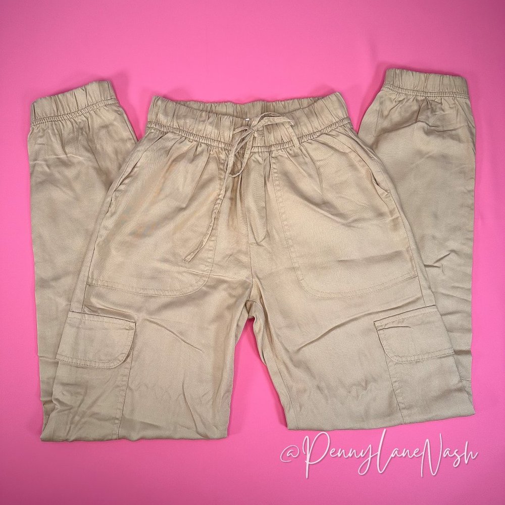 Japna Drawstring Waist Lyocell Cargo Jogger Tan - Picture 1 of 9